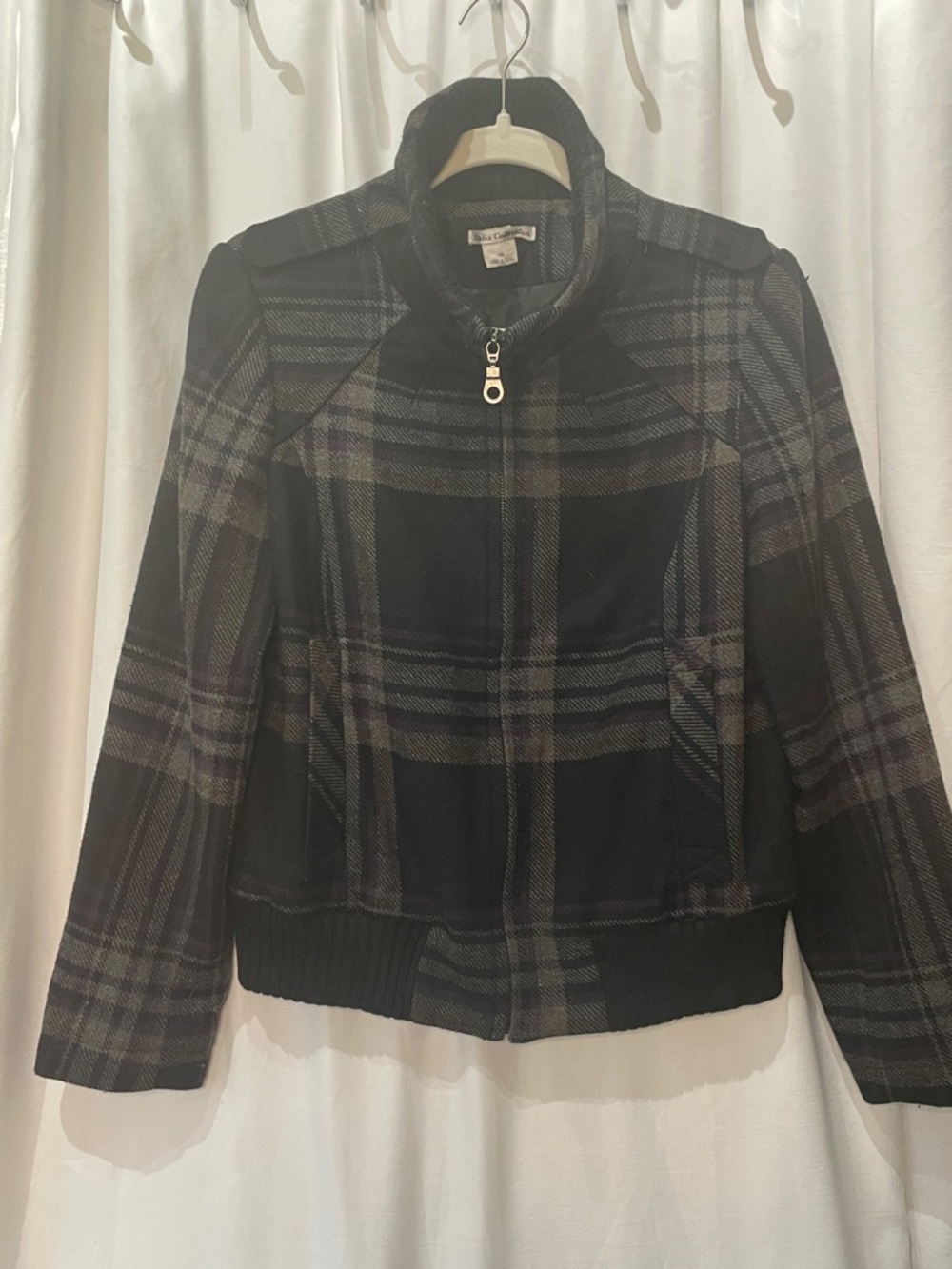 Dalia Black and Gray Plaid Bomber Jacket